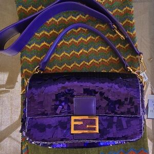Purple Sequin Baguette Handbag